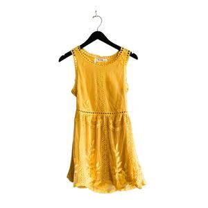 Yellow Embroidered Mini Dress Medium New